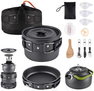 aiGear Camping Cooking Set Cookware Mess Kit with Storage Bag Pot Pan and Teapot Set Camping Accessories for Outdoor Camping Hiking Picnic Portable and Lightweight Aluminum Color Black(CC5339BK)