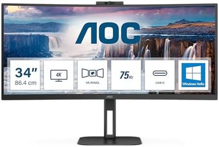AOC CU34V5CW - 34 Inch Curved QHD Monitor,100Hz, VA, WebCam, USB-C Docking,65W power delivery, USN Hub, Height Adjust, Speakers (3440 x 1440 @100Hz, 300 cd/m² , HDMI 2.0/ DP 1.2 / USB-C 3.2 DP alt)