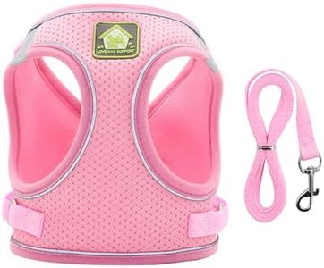 Velmoriah Small Dog Harness and Leash Set, No Pull Breathable Soft Mesh Puppy Vest Harness, Adjustable Reflective Pet Harness Vest for Cats Small Medium Dogs (Pink-S)