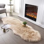 SERISSA Ultra Soft Fluffy Rug Beige Faux Sheepskin Fur Area Rug Shaggy Couch Cover Seat Cushion Furry Carpet Beside Rugs for Bedroom Floor Sofa Living Room Runner 2x6 Feet Beige