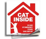 iSYFIX Cat Inside Alert Signs Stickers - 4 Pack 5x5 Inch - Premium Self-Adhesive Vinyl, Laminated for Ultimate UV, Weather, Scratch, Water and Fade Resistance, Indoor and Outdoor Red