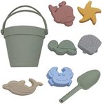 Fikokuku Silicone Beach Toys Baby Beach Essentials Beach Accessories for Kids Travel Beach Sand Toy Molds Shovel and Bucket Set-Toddler Outdoor Pool Summer Playset -8PC (Green)