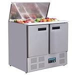 Polar Refrigeration G-Series 155W Saladette Food Counter Double Door Chiller Fridge 240 Litre, Stainless Steel, 2°C to 8°C, 885(H)x900(W)x700(D)mm, 2 Shelves, Capacity: 2x1/1GN and 3x 1/6GN | G606