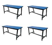 PP Chair Garden Bench Stool Restaurant Bench with Wooden TOP & Iron Frame (4, Blue, 4 FT)