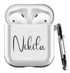 MITZVAH Custom Name Personalised Airpod 2 Case for Airpods 1st and Airpod 2nd Generation Case Cover, Customized Airpods 2 Transparent case with Keychain (Simple Name-Black)