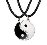 Besteel 3MM Leather Tai Chi Pendant Necklace for Men Women Friendship Yin Yang Couple Chain 56+5CM