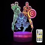 Spiderman Toys for Boys, Superhero 3D Night Light with Timing Remote Control Smart Touch Dynamic Colors Changing, 3 Patterns with Captain America Iron Man, Christmas Birthday Gifts for Men Boys Girls