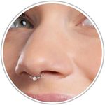 Silver Clip on Septum Piercing - Delicate and Comfortable Hammered Sterling Silver Hoop with 3mm White Opal - Thin 20 Gauge 8mm Fake Septum Piercing Jewelry