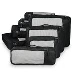 FATMUG Packing Cubes Travel Pouch Bag Organiser Set of 8 (2 x Large, Medium, Small and Slim) - Black(Polyester)