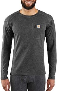 CARHARTT Men's Force Heavyweight Thermal Base Layer Long Sleeve Pocket Shirt, Black Heather, Large