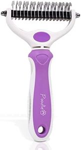 POODLIE Pet Grooming Dematter and Shedding Comb Tool, Twin-Blade Undercoat Rake for Cats and Dogs with Medium and Long Hair, Gentle on Pets with Sensitive Skin, Comfortable to Use Ergonomic Handles