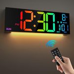 LEIKE 16.2'' Large Digital Wall Clock with Remote Control, Dual Alarm Wall Clocks for Living Room, Bedroom, Kitchen Decor, 8 RGB Colors Large LED Dispaly, Auto Brightness, Date, Auto DST, Temperature