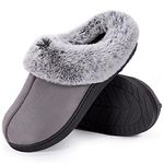 HomeTop Women's Classic Microsuede Memory Foam Slippers Durable Rubber Sole with Warm Faux Fur Collar (9-10 M, Dark Gray)