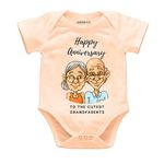 KNITROOT Grandparent Family Special Onesies, Unisex Baby Cotton Lycra Envelope Neck Half Sleeve Peach Romper, Bodysuit, Happy Anniversary To The Cutest Grandparent, 6-9 Months for Boys & Girls