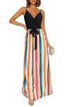 OUGES Womens Summer Deep V Neck Floral Long Maxi Dress Casual Spaghetti Strap Beach Sundress with Pockets(Floral-D,M)