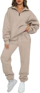 AUTOMET Women's Sweatsuits 2 Piece Outfits Long Sleeve Half Zip Pullover and Baggy Sweatpants with Pockets CoffeeGrey M