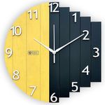 MODERN BOIS ART Antique Geometric Design Handmade Wood Wall Clock, Big Size Modern Wall Clock for Home Decor (Black, and Yellow) Dia 33Cm X 33Cm, MBCL20A (20A)