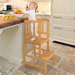 COSYLAND Multifunctional Toddler Step Stool Helper for Kitchen Island and Bathroom – Stable A-Shaped Toddler Standing Tower with Wooden Reinforcement Blocks for Reaching