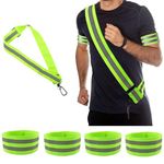 Reflective Running Gear, High Visibility Safety Reflective Sash with Buckle, Adjustable Reflective Belt Running Vest with 4 Reflective Armbands for Night Walking Cycling Running Accessories