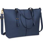 NUBILY Women Handbag Laptop Tote Bag 15.6 Inch Large Leather Shoulder Bag Designer Lightweight Computer Tote Bag Lady Stylish Handbags for Work Business School College Travel (Blue)