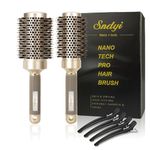 Round Brush for Blow Drying, Nano Thermal Ceramic & Ionic Tech Hair Brush with Boar Bristles, Professional Round Barrel Brush for Styling,Curling and Straightening by Sndyi, 2 Pack Round Hair Brushes