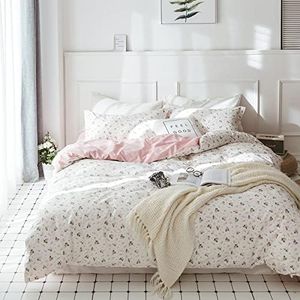 HighBuy Floral Kids Duvet Cover Set Queen Cotton Pink Comforter Covers Lightweight Soft for Girls Reversible Garden Style Bedding Sets Queen with Zipper Closure for Children