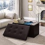 YITAHOME Storage Ottoman,Tufted Faux Leather Foldable Bench,Holds up to 300 kg,Footstool Storage Box with Lids for Kids Toys, Bedroom, Hallway, Living Room, 76X38X38cm, Brown