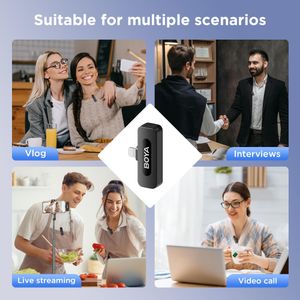 BOYA Wireless Lavalier Microphone for iPhone – 100m Range, Mini Lapel Mic for Podcast & Video