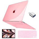 Conbovo Compatible with MacBook Pro 15 inch Touch Bar Case 2016-2019 Model A1707 A1990, Plastic Hard Shell Case & Keyboard Cover & Screen Protector & USB C to USB 3.0 Adapter, Crystal Pink