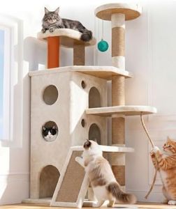【Tank-Sturdy Tower】 PetDance Heavy Duty Cat Tree for Cats Fits Kittens to XL Maine Coons, Cat Tower with Scratching Posts, Cat Climber with 3 Spacious Hideaway, Beige