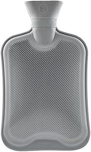 Hot Water Bottle Large 1.8L Rubber Hot Water Bag 1, 2 or 3 Pack Ribbed Surface One Side for Pain Relief Hot Cold Compress Cramps Back Pain Neck Pain (Grey, 1 pc)