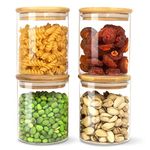 4 Set Glass Storage Jars 500ml,Storage Jars with Bamboo Lids and 125 Labels,High Borosilicate Glass Airtight Canister for Kitchen Storage,Food Storage Container for Tea Coffee Beans Sugar Cookies