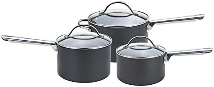 Anolon Professional Saucepans -16, 18 and 20cm-Premium Non Stick Sauce Pans with Glass lids Anodised cookware - Oven and Dishwasher Safe, hard-anodized_aluminum, Black, Set of 3