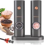 SIMPLETASTE Electric Salt and Pepper Grinder Set, One-Handed, Battery Powered, Adjustable Coarseness, LED Light, Pepper Mills with Stand, Seasoning Tools for Kitchen, Dining