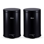 mofna Stainless Steel Pedal Dustbin, Foot Operated Dustbin, Trashcan, Papper Bin, Trash Barrel, Wastebasket For Kitchen, Office, Bathroom, Home (2 Pcs) (Black, 10x14 Inch, 11 Liter)