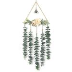 Alynsehom Artificial Eucalyptus Wall Hanging Decor Evil Eye Pendant Gold Triangle Circle Greenery Boho Chic Home Decorations Farmhouse Rustic Plants for Bedroom Living Room Apartment Ornament Gift