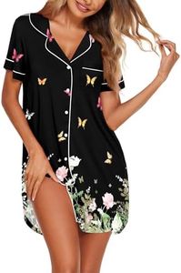 Ekouaer Nightgowns for Women Button Front Sleepshirt Short Sleeve Pajama Dress Soft Nightshirt Sleepwear Green Leaf XXXL