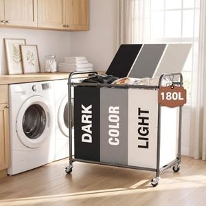 180L Laundry Sorter 3 Section with Lockable Wheels and Lid Multicolor