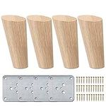 4 inch / 10cm Wooden Furniture Legs, La Vane Set of 4 Solid Wood Oblique Tapered Furniture Replacement Feet with Mounting Plate & Screws for Sofa TV Cabinet Bed Dining Table