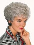 Royalfirst Capless Side Bangs Silvery Gray Short Curly Synthetic Hair Wig for Elderly Women