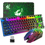 Wireless Keyboard and Mouse, 87 Key Rainbow LED Wireless Keyboard and Mouse Set, keyboards, mice & input devices, Mechanical Feel Rechargeable 3800mAh Battery RGB Mute Mice, for PC Mac Windows-Black