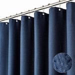 Dynamene Stall Fabric Shower Curtain - 54x78 inch Long Waffle Weave Weighted Thick Cloth Shower Curtains for Bathroom,Neutral Heavy Duty Hotel Spa Luxury Bath Curtain Set with 10 Hooks, Navy Blue