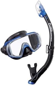 Tusa Visio Snorkel Set Diving Goggles Dry Snorkel Diving Mask Adult (Black/Blue + Bag)