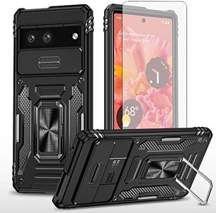 Asuwish Phone Case for Google Pixel 7 5G with Tempered Glass Screen Protector and Slide Camera Cover Magnetic Ring Holder Kickstand Protective Cell Accessories Pixel7 Pixle Seven Women Men Black