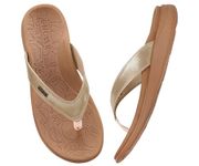 ONCAI Orthotic Flip Flops for Women,Comfortable Leather Strap Arch Support Summer Beach Flip Flops with Soft Cushion Yoga Foam Rubber Soles Gold Size 5.5