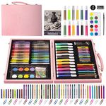 KINSPORY Art Set for Kids, Coloring Art Kit, Wooden Drawing Art Supplies Case, Markers Crayon Colour Pencils for Budding Artists Kids Teens Boys Girls (Pink)