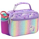 Bagseri Lunch Bag for Girls - Kids Lunch Box for Girls Reusable Leak-Proof and Insulated Kids Lunch Bag Toddler Lunch Box for Daycare and School, Glitter Purple Unicorn (Water Bottle Not Included)