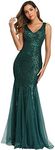 Women Sequin Bridesmaid Dress Sleeveless Maxi Evening Prom Dresses Green