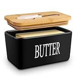 Dyserbuy Large Butter Dish with Lid and Knife, Porcelain Butter Container with Double Silicone Seals Cover, Ceramic Butter Keeper for Countertop, Perfect for East West Coast Butter (Black)