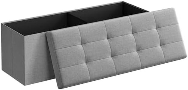 SONGMICS MAZIE Collection - 43 Inches Folding Storage Ottoman Bench, Ottoman Foot Rest, End of Bed Bench, Storage Chest, Load 660 lb, for Living Room, Bedroom, Entryway, Light Gray ULSF77G